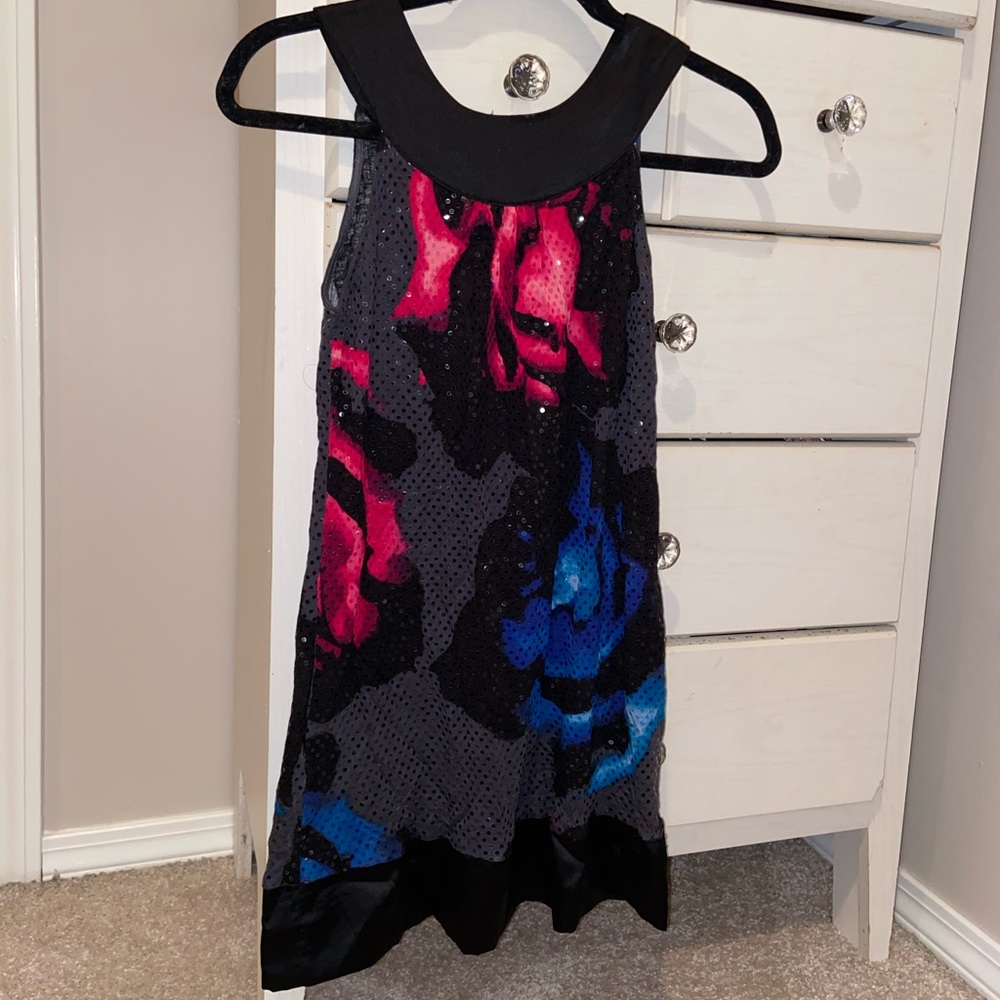Vintage black minidress. Floral with clear sequins